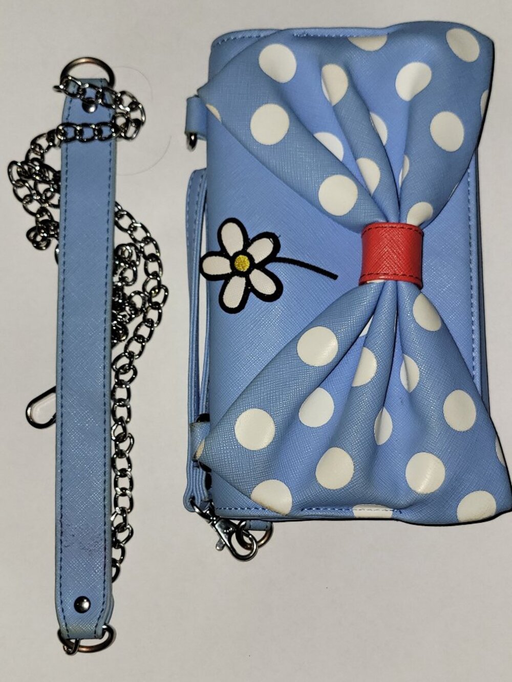 Disney Loungefly Minnie Mouse Periwinkle Blue Polka Dot Bow and Flower Crossbody